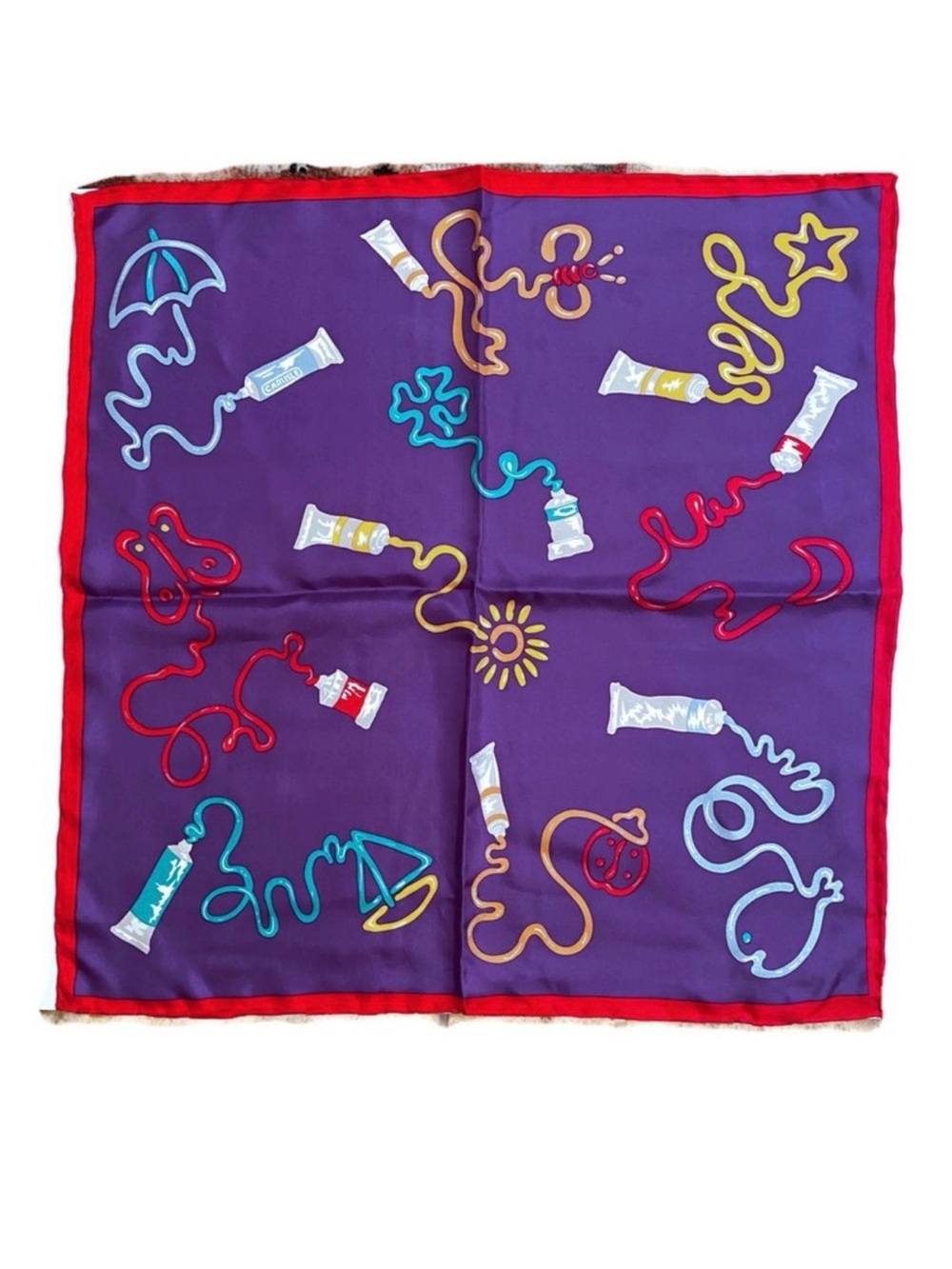 CARLISLE SCARF PURPLE RED SILK SQUARE BEACH THEME